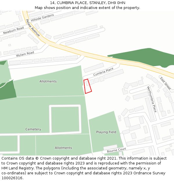 14, CUMBRIA PLACE, STANLEY, DH9 0HN: Location map and indicative extent of plot