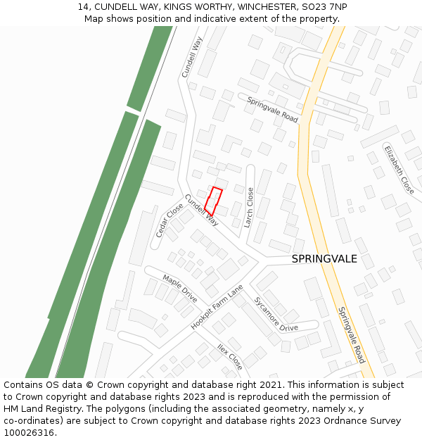 14, CUNDELL WAY, KINGS WORTHY, WINCHESTER, SO23 7NP: Location map and indicative extent of plot