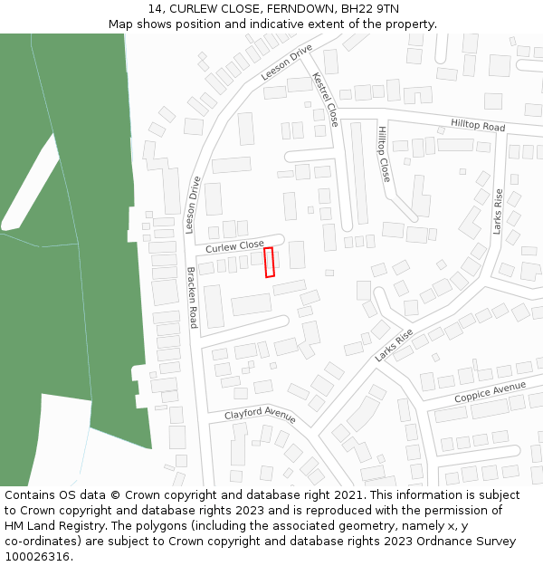 14, CURLEW CLOSE, FERNDOWN, BH22 9TN: Location map and indicative extent of plot