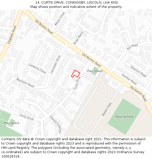 14, CURTIS DRIVE, CONINGSBY, LINCOLN, LN4 4NQ: Location map and indicative extent of plot