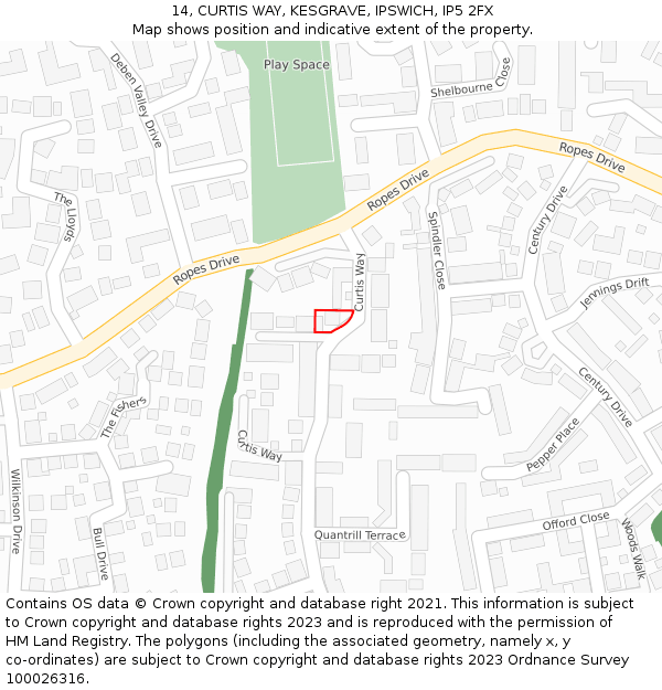 14, CURTIS WAY, KESGRAVE, IPSWICH, IP5 2FX: Location map and indicative extent of plot