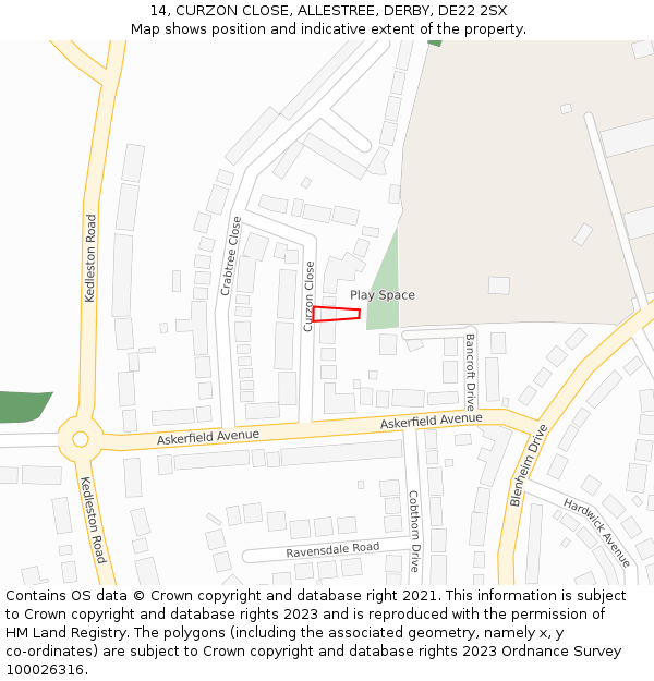 14, CURZON CLOSE, ALLESTREE, DERBY, DE22 2SX: Location map and indicative extent of plot