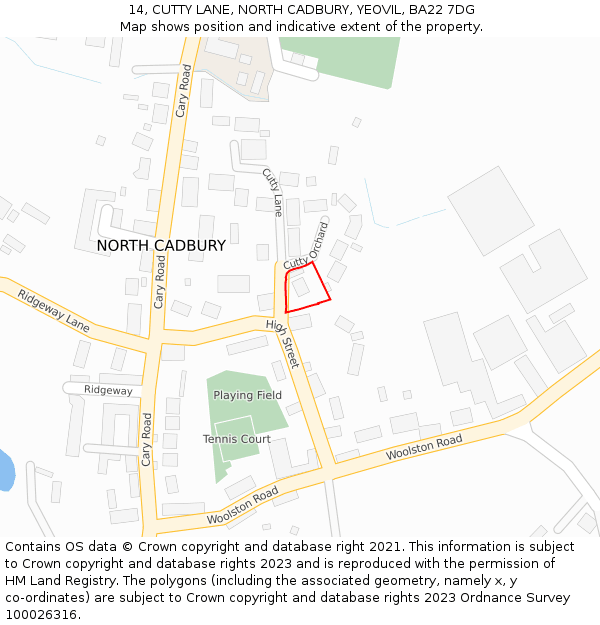 14, CUTTY LANE, NORTH CADBURY, YEOVIL, BA22 7DG: Location map and indicative extent of plot