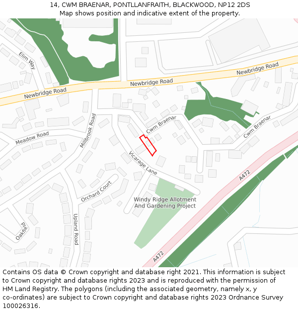 14, CWM BRAENAR, PONTLLANFRAITH, BLACKWOOD, NP12 2DS: Location map and indicative extent of plot