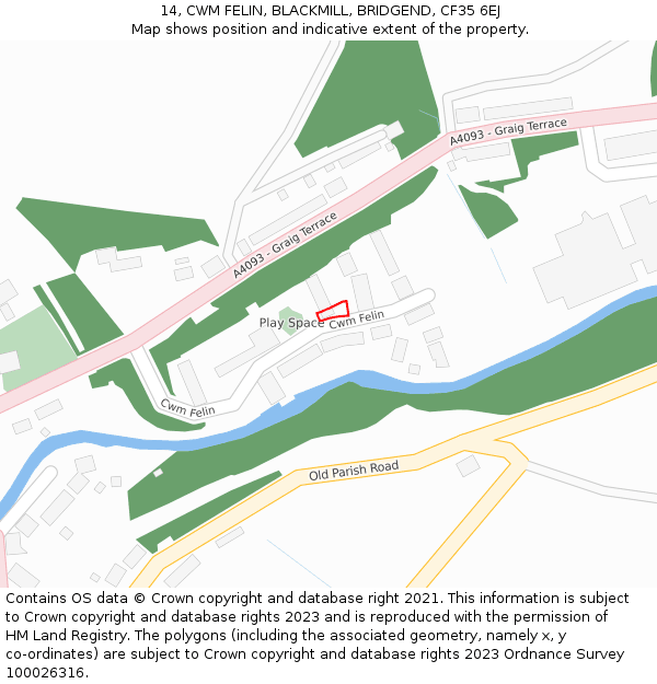 14, CWM FELIN, BLACKMILL, BRIDGEND, CF35 6EJ: Location map and indicative extent of plot
