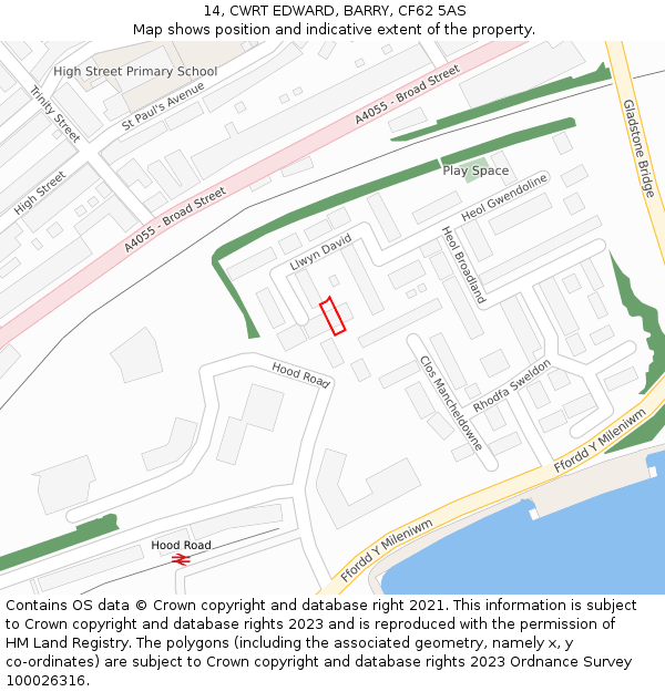 14, CWRT EDWARD, BARRY, CF62 5AS: Location map and indicative extent of plot