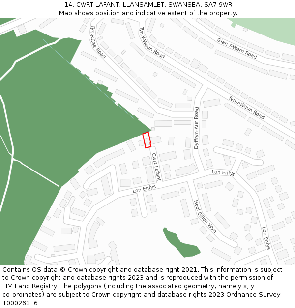 14, CWRT LAFANT, LLANSAMLET, SWANSEA, SA7 9WR: Location map and indicative extent of plot