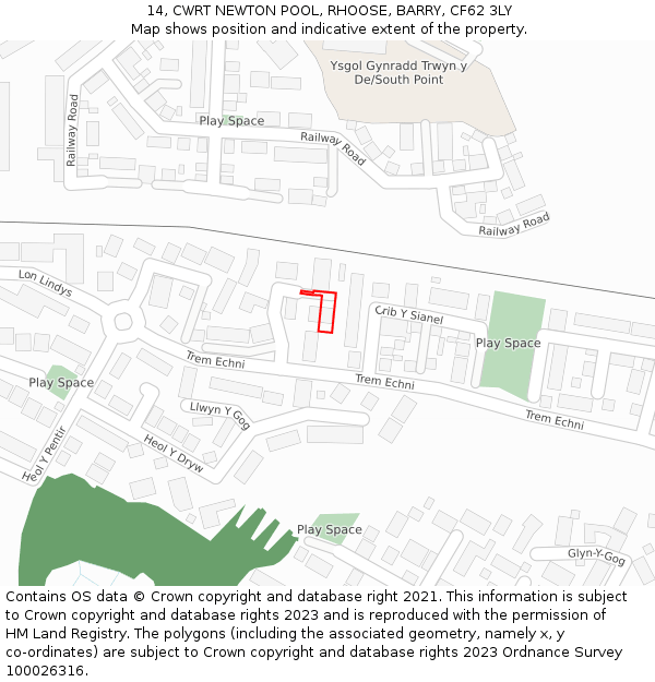 14, CWRT NEWTON POOL, RHOOSE, BARRY, CF62 3LY: Location map and indicative extent of plot
