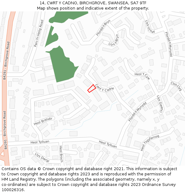 14, CWRT Y CADNO, BIRCHGROVE, SWANSEA, SA7 9TF: Location map and indicative extent of plot