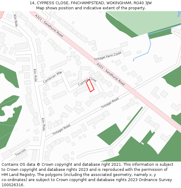 14, CYPRESS CLOSE, FINCHAMPSTEAD, WOKINGHAM, RG40 3JW: Location map and indicative extent of plot