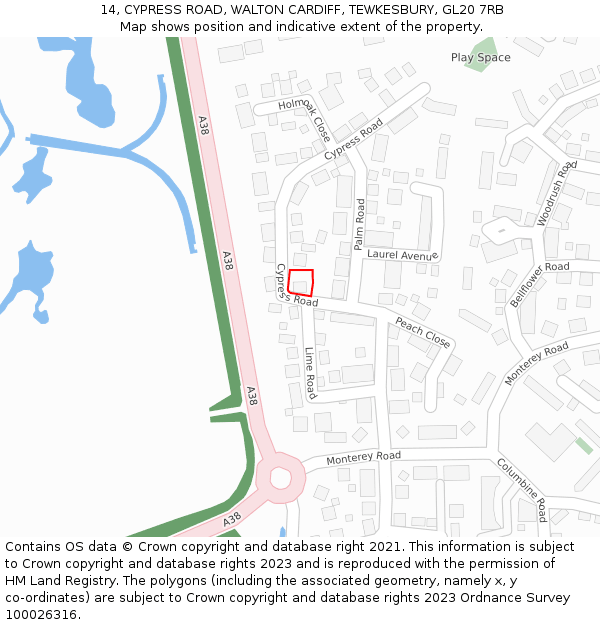 14, CYPRESS ROAD, WALTON CARDIFF, TEWKESBURY, GL20 7RB: Location map and indicative extent of plot