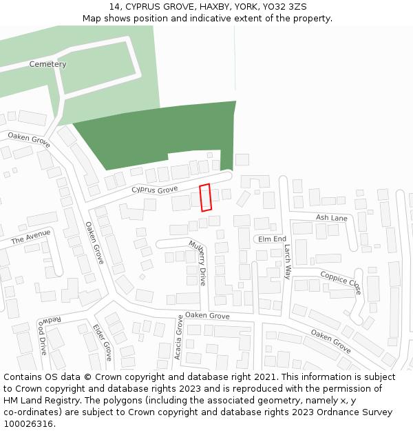 14, CYPRUS GROVE, HAXBY, YORK, YO32 3ZS: Location map and indicative extent of plot