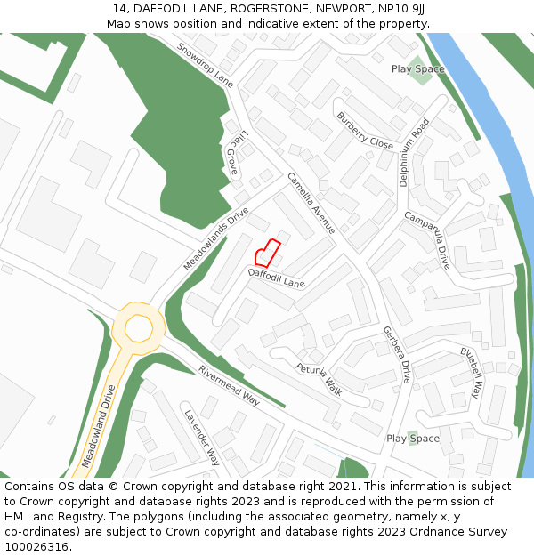 14, DAFFODIL LANE, ROGERSTONE, NEWPORT, NP10 9JJ: Location map and indicative extent of plot