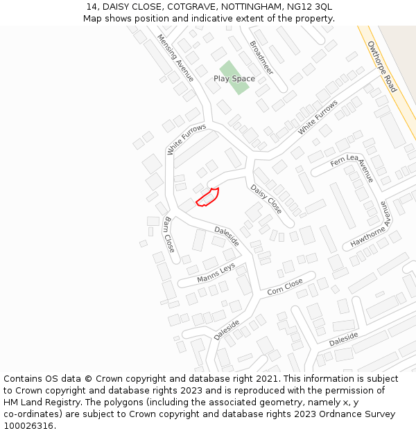 14, DAISY CLOSE, COTGRAVE, NOTTINGHAM, NG12 3QL: Location map and indicative extent of plot