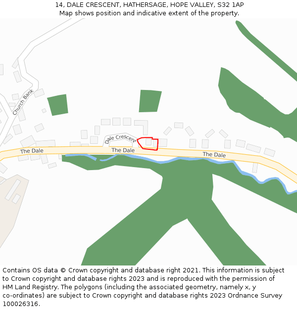 14, DALE CRESCENT, HATHERSAGE, HOPE VALLEY, S32 1AP: Location map and indicative extent of plot