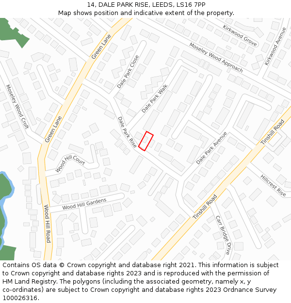 14, DALE PARK RISE, LEEDS, LS16 7PP: Location map and indicative extent of plot