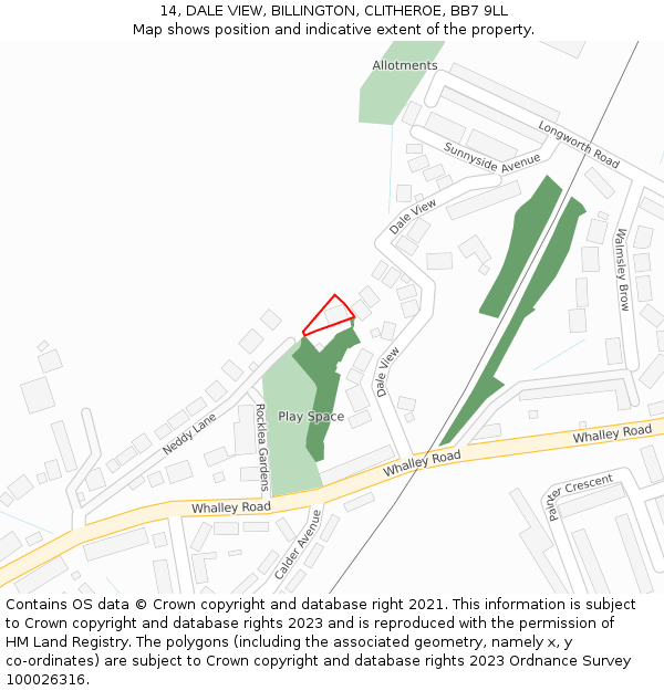 14, DALE VIEW, BILLINGTON, CLITHEROE, BB7 9LL: Location map and indicative extent of plot