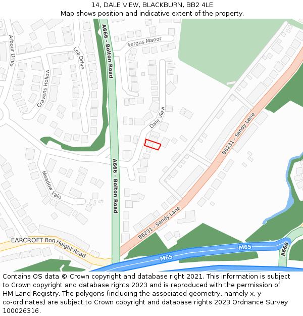 14, DALE VIEW, BLACKBURN, BB2 4LE: Location map and indicative extent of plot