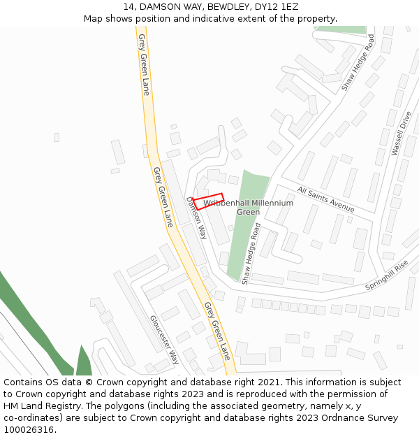 14, DAMSON WAY, BEWDLEY, DY12 1EZ: Location map and indicative extent of plot