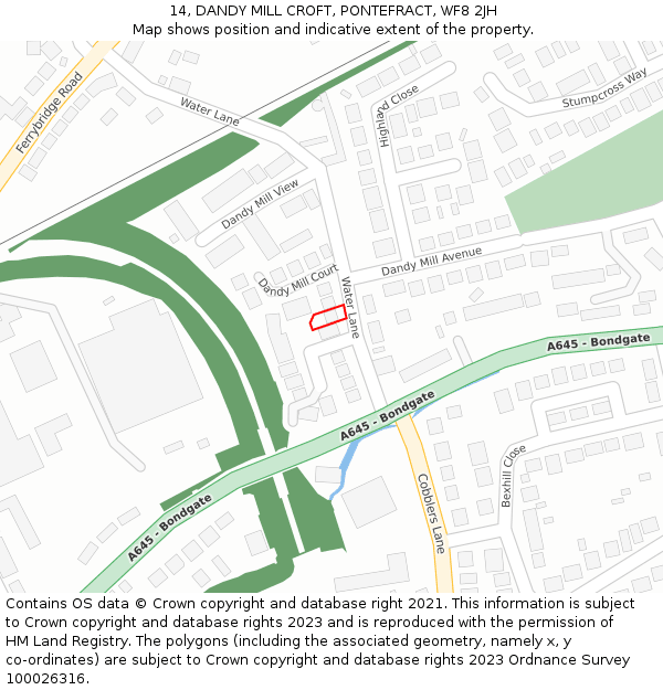 14, DANDY MILL CROFT, PONTEFRACT, WF8 2JH: Location map and indicative extent of plot