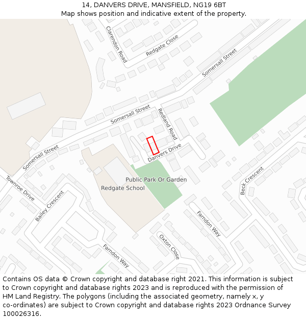 14, DANVERS DRIVE, MANSFIELD, NG19 6BT: Location map and indicative extent of plot