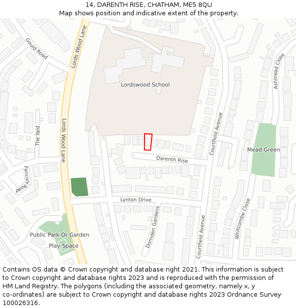 14, DARENTH RISE, CHATHAM, ME5 8QU: Location map and indicative extent of plot