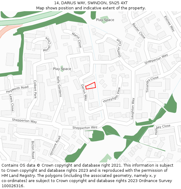 14, DARIUS WAY, SWINDON, SN25 4XT: Location map and indicative extent of plot
