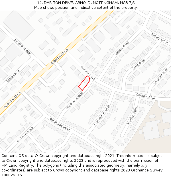 14, DARLTON DRIVE, ARNOLD, NOTTINGHAM, NG5 7JS: Location map and indicative extent of plot