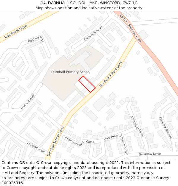 14, DARNHALL SCHOOL LANE, WINSFORD, CW7 1JR: Location map and indicative extent of plot