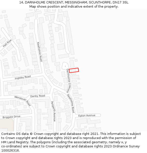 14, DARNHOLME CRESCENT, MESSINGHAM, SCUNTHORPE, DN17 3SL: Location map and indicative extent of plot