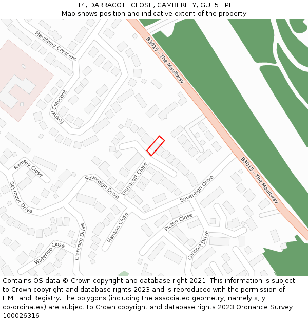 14, DARRACOTT CLOSE, CAMBERLEY, GU15 1PL: Location map and indicative extent of plot