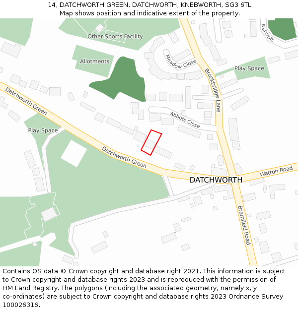 14, DATCHWORTH GREEN, DATCHWORTH, KNEBWORTH, SG3 6TL: Location map and indicative extent of plot