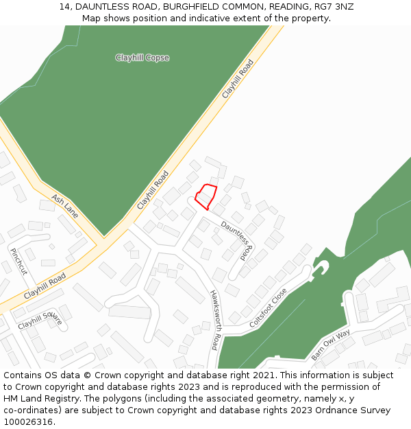 14, DAUNTLESS ROAD, BURGHFIELD COMMON, READING, RG7 3NZ: Location map and indicative extent of plot