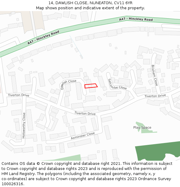 14, DAWLISH CLOSE, NUNEATON, CV11 6YR: Location map and indicative extent of plot