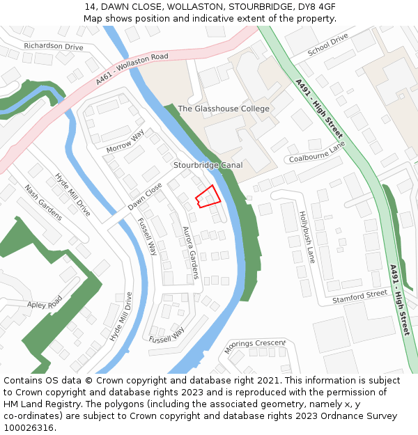 14, DAWN CLOSE, WOLLASTON, STOURBRIDGE, DY8 4GF: Location map and indicative extent of plot