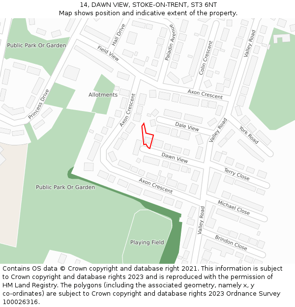 14, DAWN VIEW, STOKE-ON-TRENT, ST3 6NT: Location map and indicative extent of plot