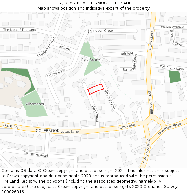 14, DEAN ROAD, PLYMOUTH, PL7 4HE: Location map and indicative extent of plot