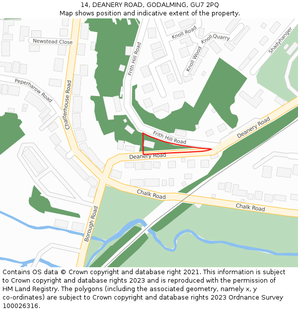 14, DEANERY ROAD, GODALMING, GU7 2PQ: Location map and indicative extent of plot