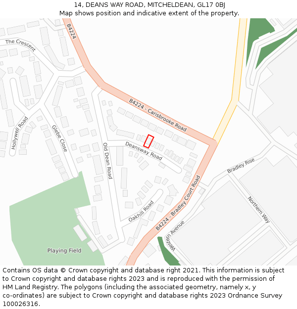 14, DEANS WAY ROAD, MITCHELDEAN, GL17 0BJ: Location map and indicative extent of plot