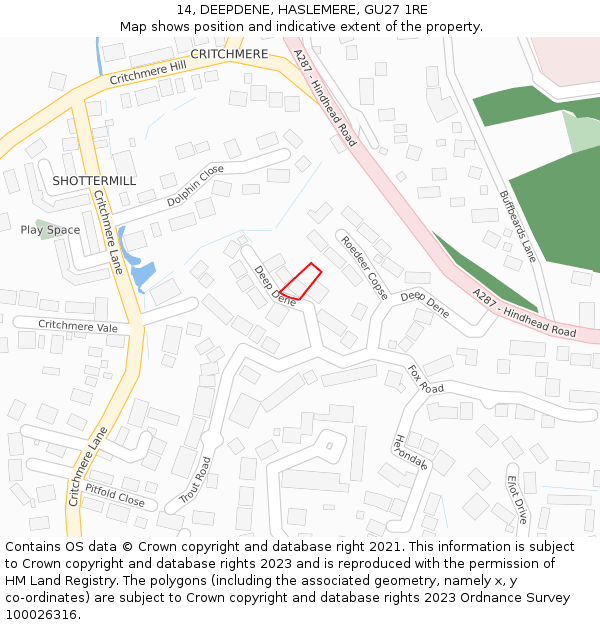14, DEEPDENE, HASLEMERE, GU27 1RE: Location map and indicative extent of plot