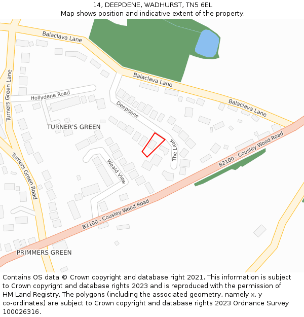 14, DEEPDENE, WADHURST, TN5 6EL: Location map and indicative extent of plot