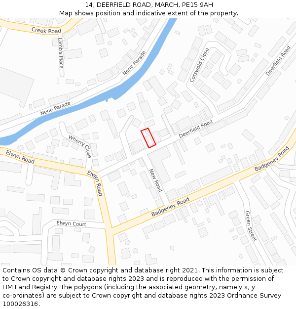 14, DEERFIELD ROAD, MARCH, PE15 9AH: Location map and indicative extent of plot