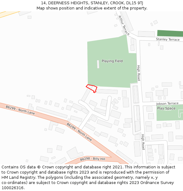 14, DEERNESS HEIGHTS, STANLEY, CROOK, DL15 9TJ: Location map and indicative extent of plot