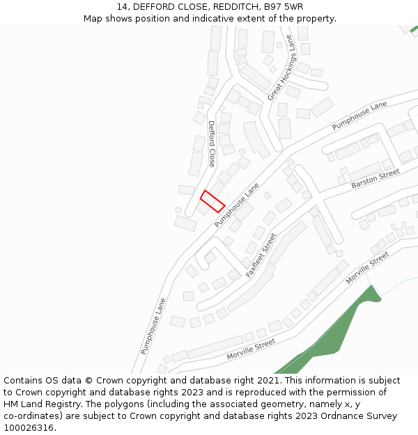 14, DEFFORD CLOSE, REDDITCH, B97 5WR: Location map and indicative extent of plot