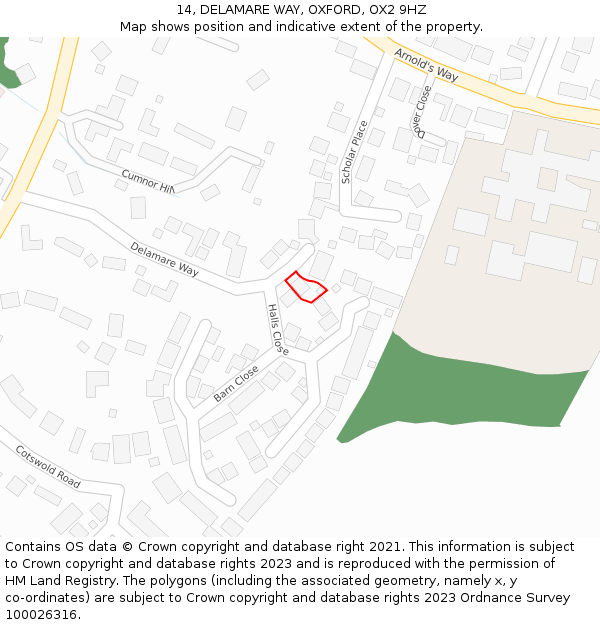 14, DELAMARE WAY, OXFORD, OX2 9HZ: Location map and indicative extent of plot