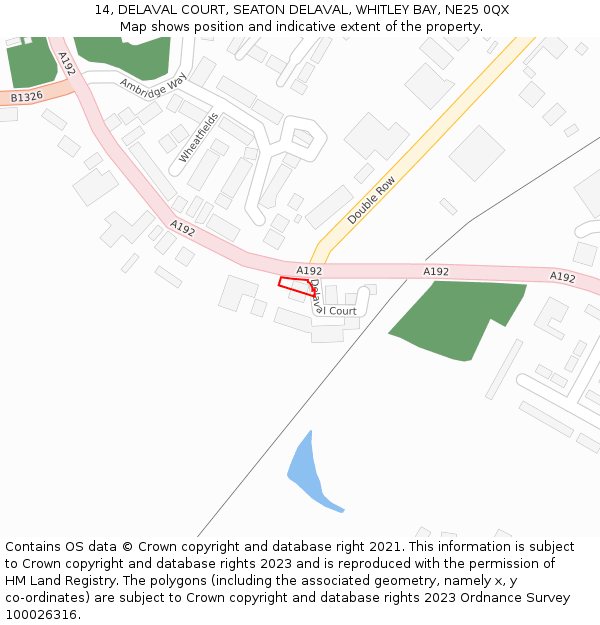 14, DELAVAL COURT, SEATON DELAVAL, WHITLEY BAY, NE25 0QX: Location map and indicative extent of plot