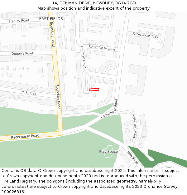 14, DENMAN DRIVE, NEWBURY, RG14 7GD: Location map and indicative extent of plot