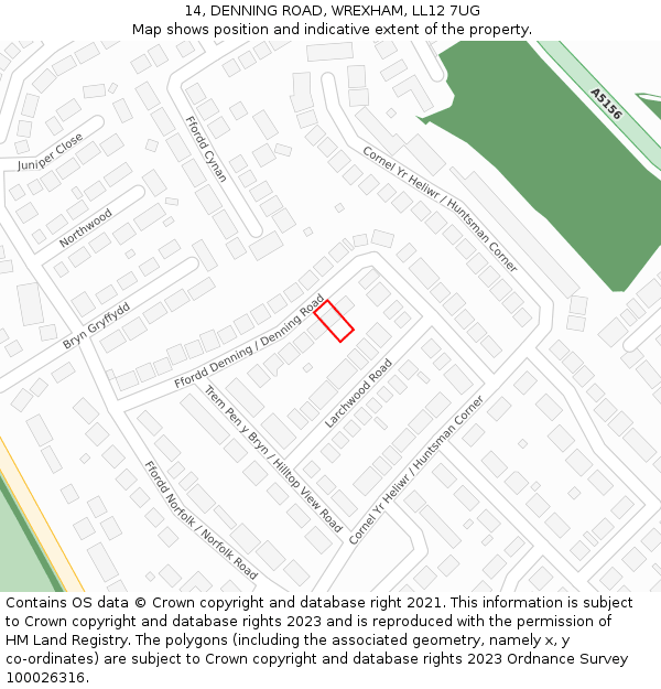 14, DENNING ROAD, WREXHAM, LL12 7UG: Location map and indicative extent of plot