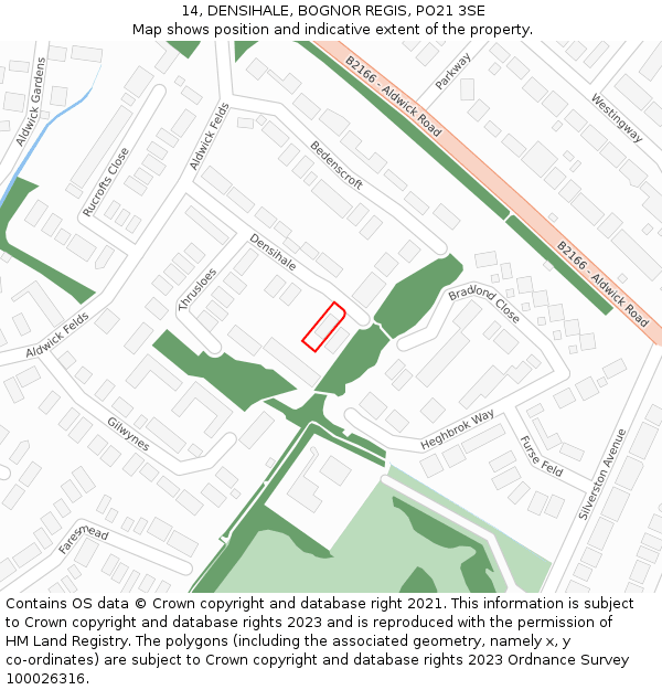 14, DENSIHALE, BOGNOR REGIS, PO21 3SE: Location map and indicative extent of plot