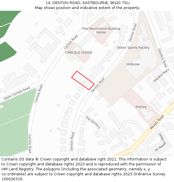 14, DENTON ROAD, EASTBOURNE, BN20 7SU: Location map and indicative extent of plot